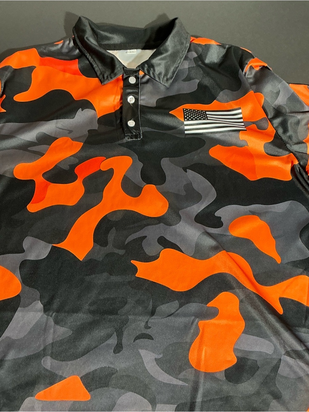 Satin Polo Shirt in Black, Gray & Orange